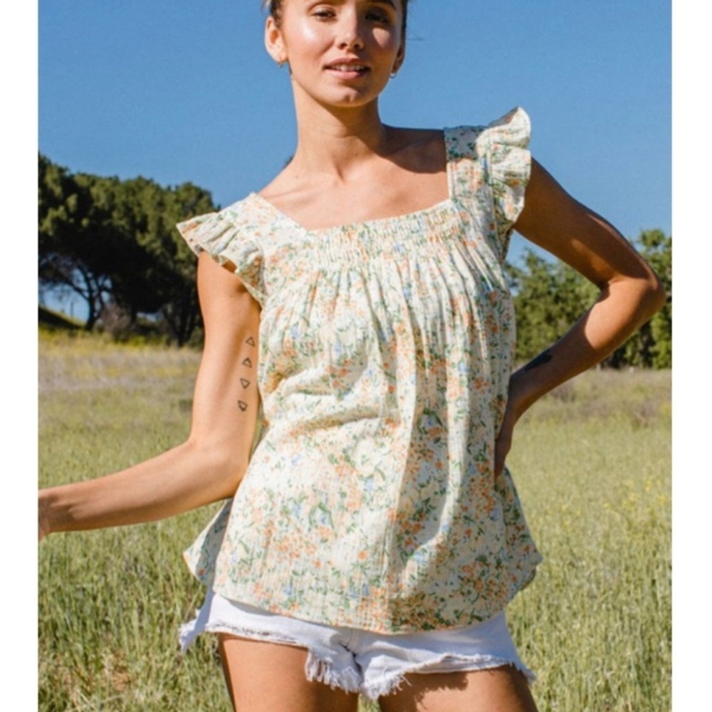 The ROWAN Floral Ruffled Babydoll Tank - Picture 2 of 4